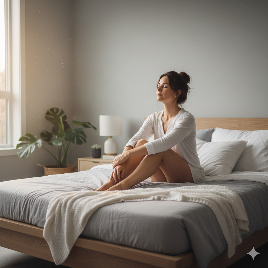 Woman resting in bed as part of weight loss recovery