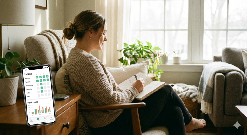 Woman planning healthy habits using AI weight loss tools