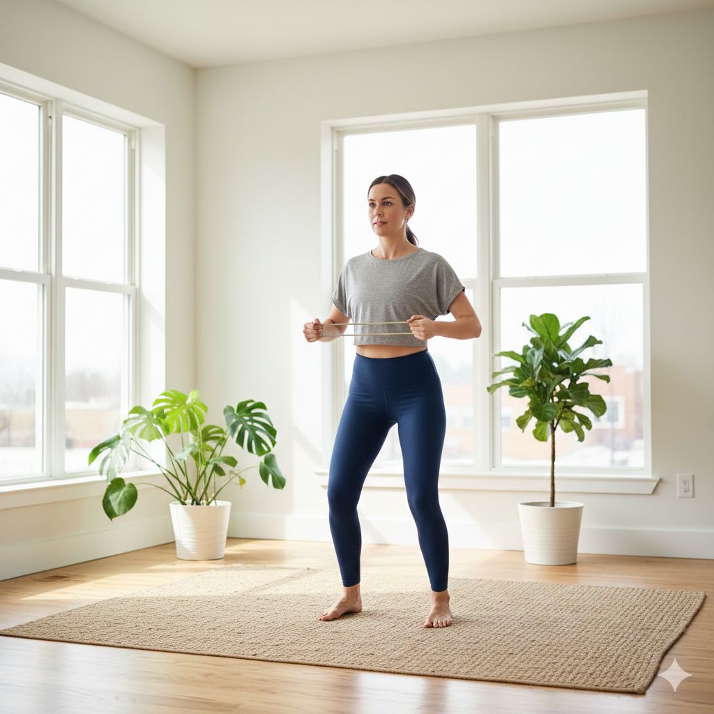 Beginner woman doing easy home workouts for weight loss